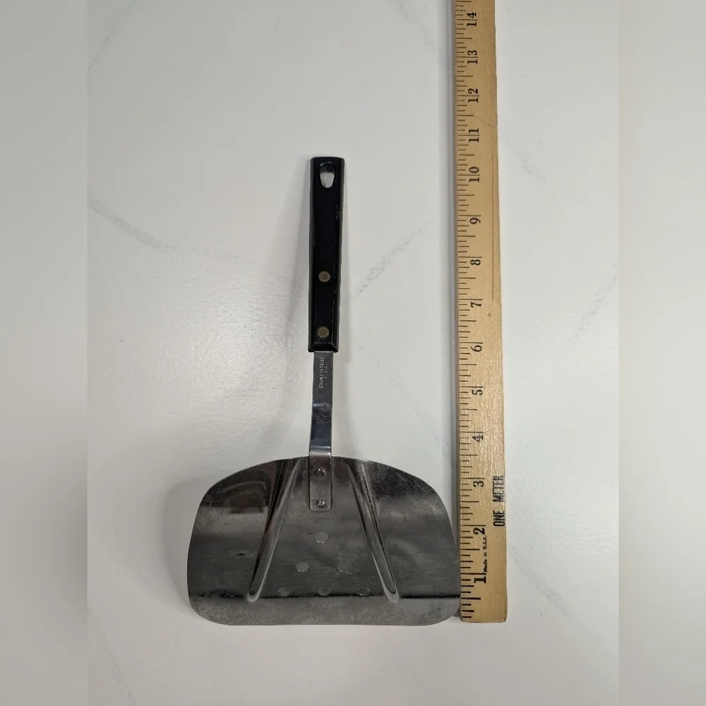 Vintage Stainless USA Wide Slotted Spatula Turner Unique Curved Shape